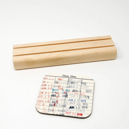 Library Card Coaster - Librarian Gift Set of Coasters - Reading Reader Book - Vintage Library Due Date Card