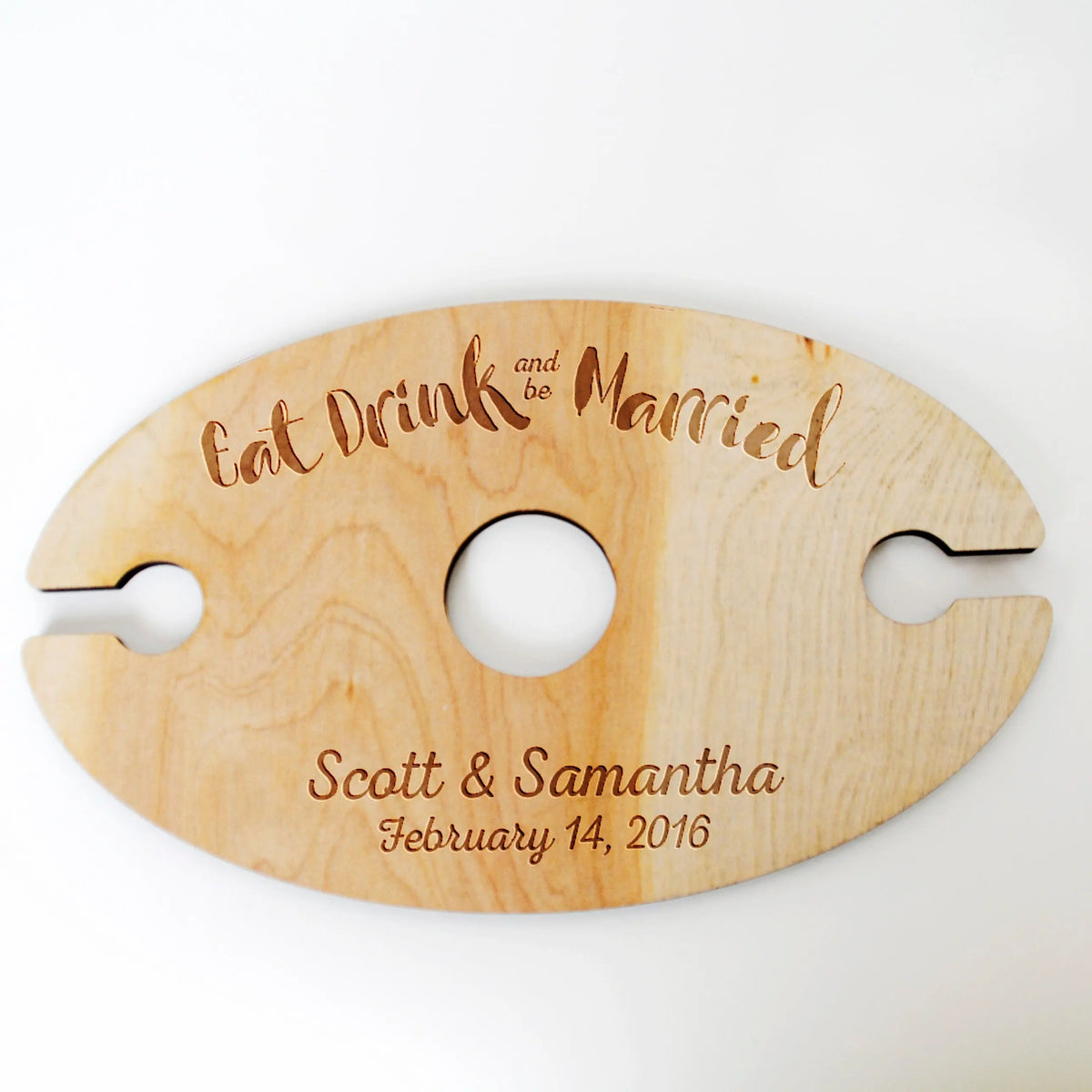 Wine Glass Holder - Wedding Gift - Eat Drink & Be Married - Personalized Wood Wine Glass Carrier