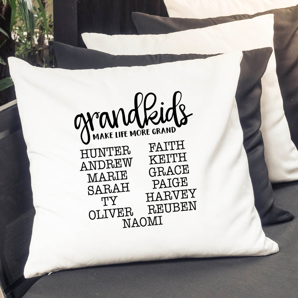 Personalized Pillow Cover - Grandkids Make Life Grand - Christmas Gift for Grandma - Throw Pillow Personalized with Grandchildrens Names