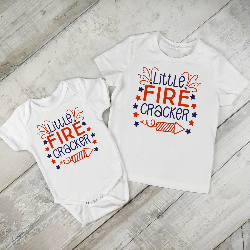 4th July Baby Outfit - Little Fire Cracker Red White & Blue Bodysuit