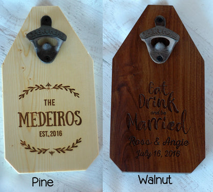 Personalized Groomsman Gift, thank you gifts for groomsmen, Custom Wood Beer Bottle Opener, pine oak walnut cast iron beer gift