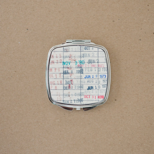 Vintage Library Card Compact Purse Mirror - Christmas Gift For Readers, Teachers, Librarians - Library Book Due Date