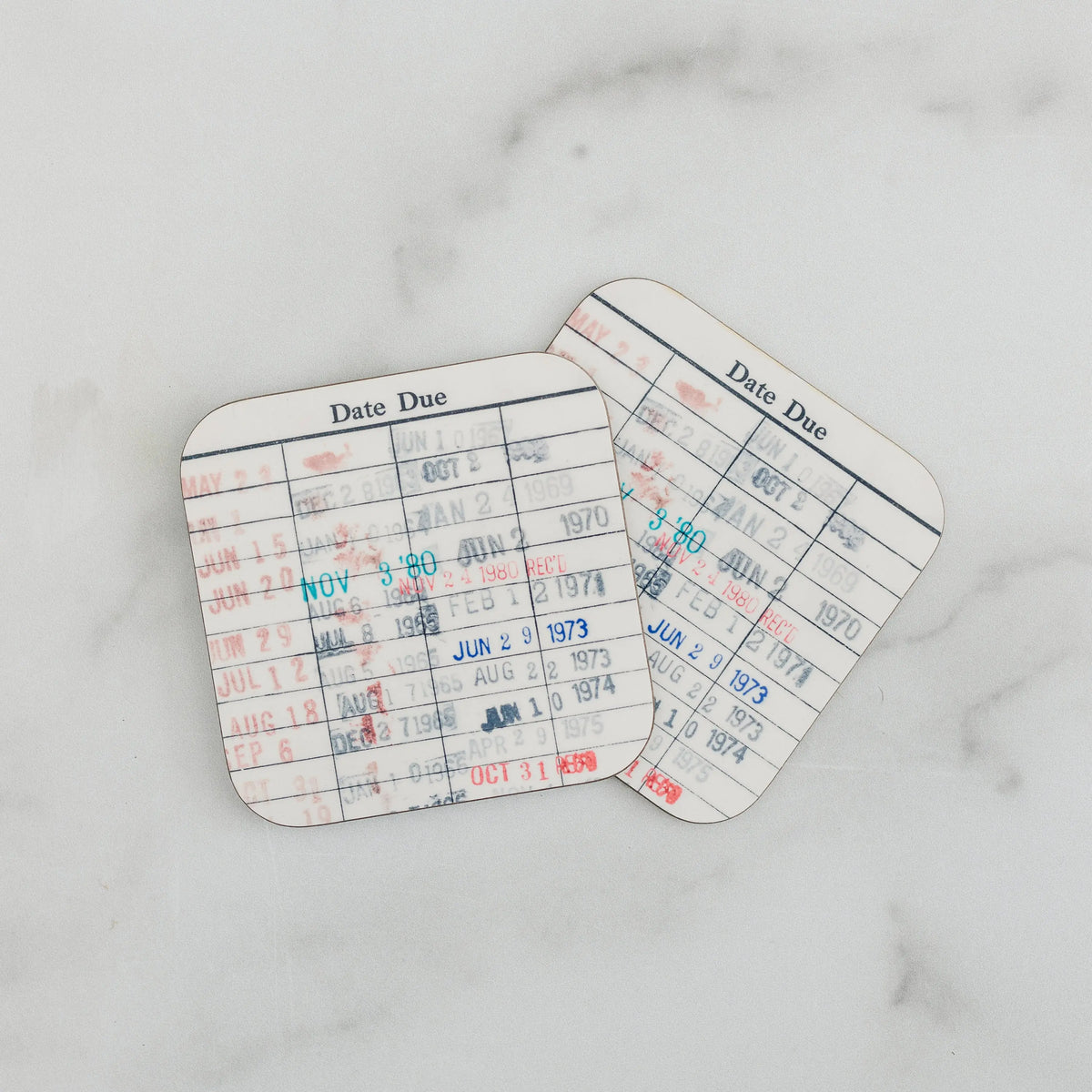 Library Card Coaster - Librarian Gift Set of Coasters - Reading Reader Book - Vintage Library Due Date Card