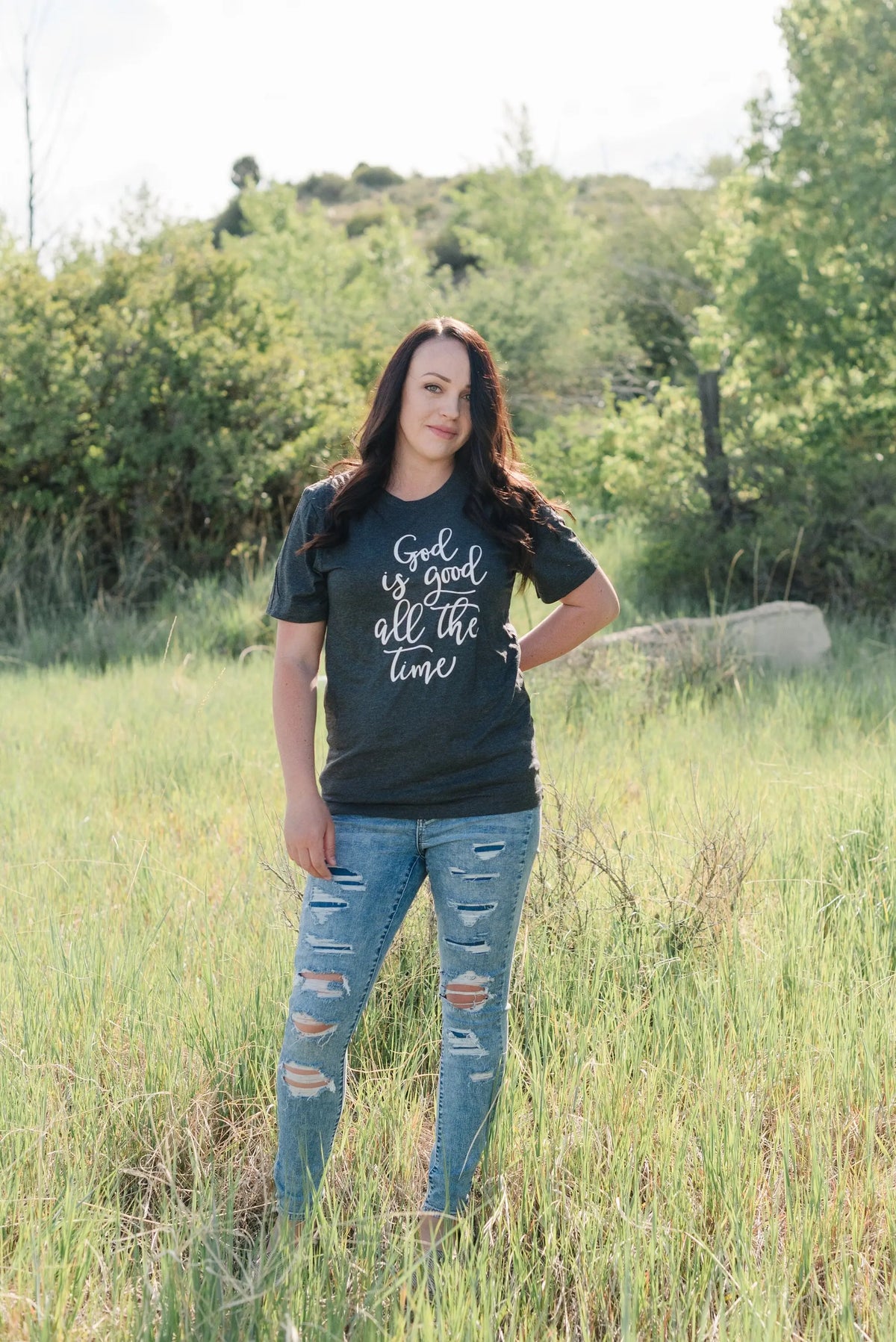 Christian Women's Tshirt - God is Good all the Time Gray Tee for Her