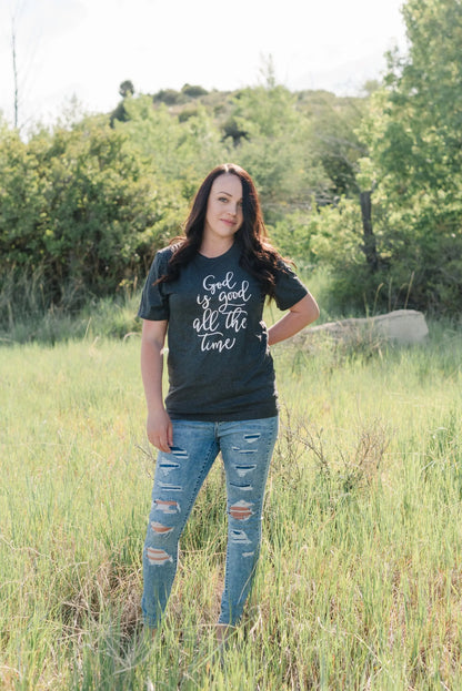 Christian Women's Tshirt - God is Good all the Time Gray Tee for Her