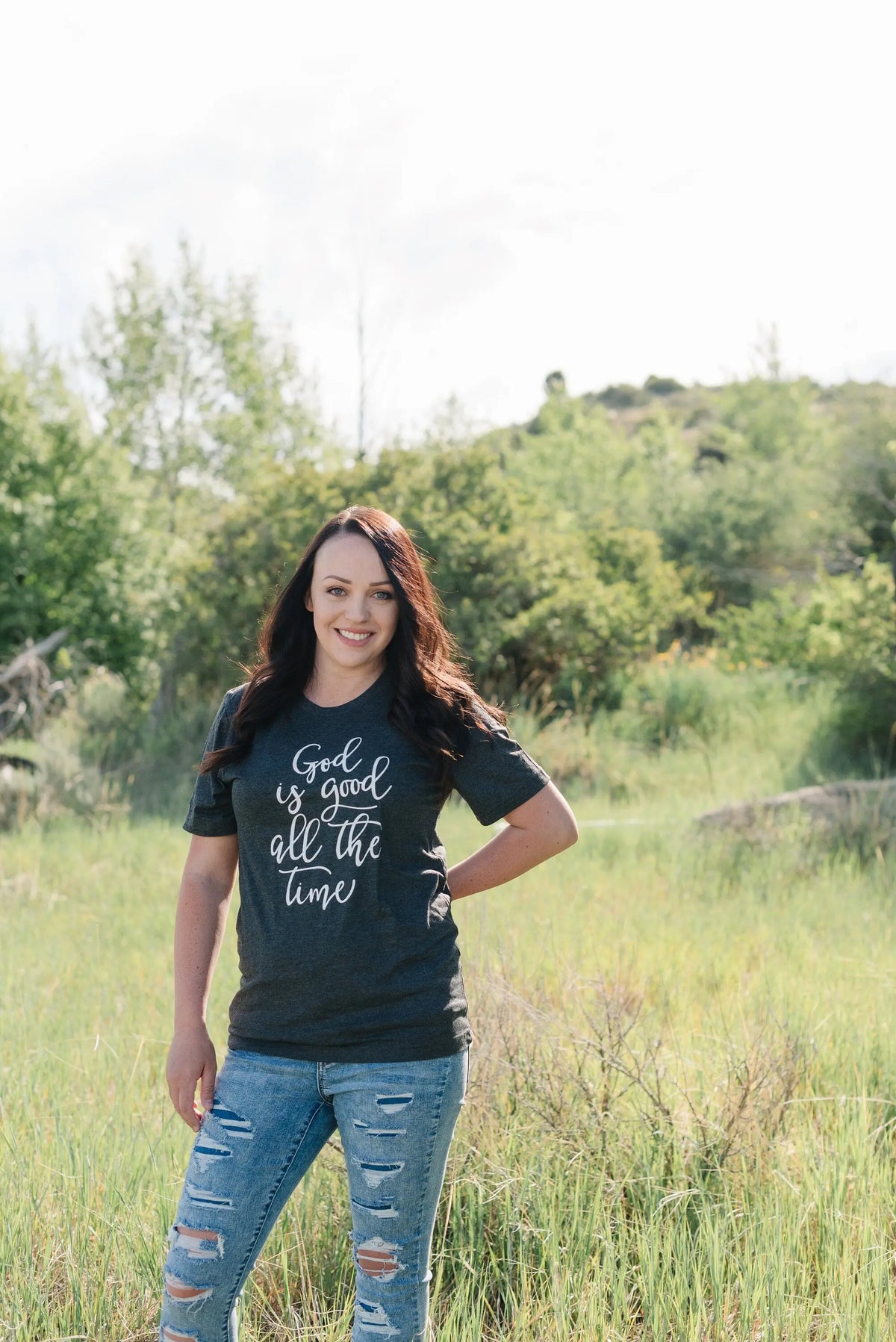 Christian Women's Tshirt - God is Good all the Time Gray Tee for Her