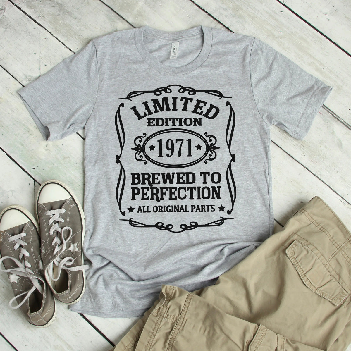 Mens Graphic Tee, Limited Edition Birth Year Gray T-shirt for Men, 50th Birthday Gift for him, husband birthday gift