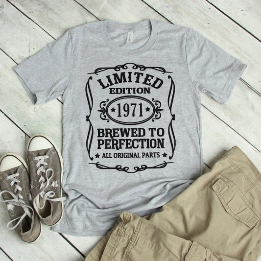 Mens Graphic Tee, Limited Edition Birth Year Gray T-shirt for Men, 50th Birthday Gift for him, husband birthday gift