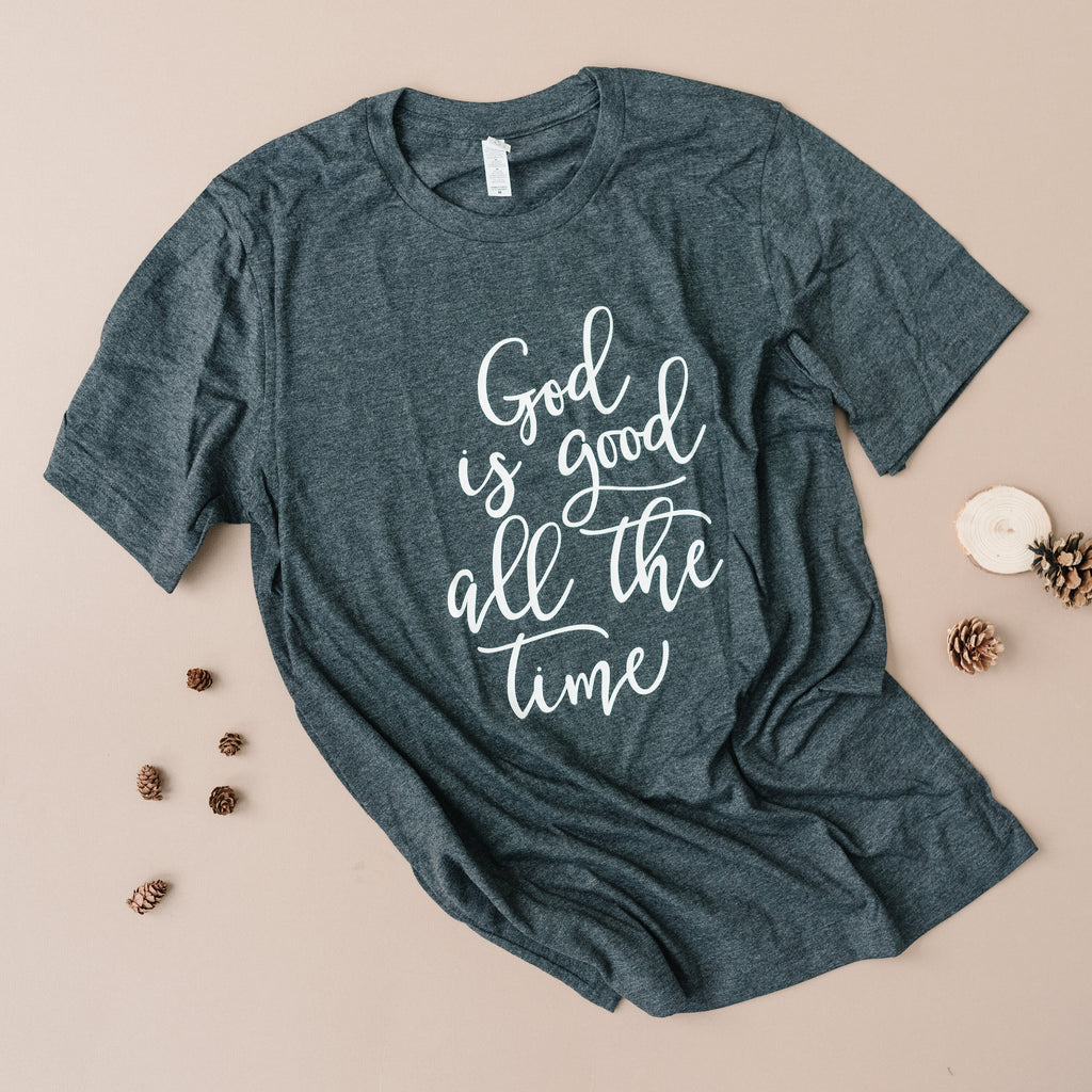 Christian Women's Tshirt - God is Good all the Time Gray Tee for Her