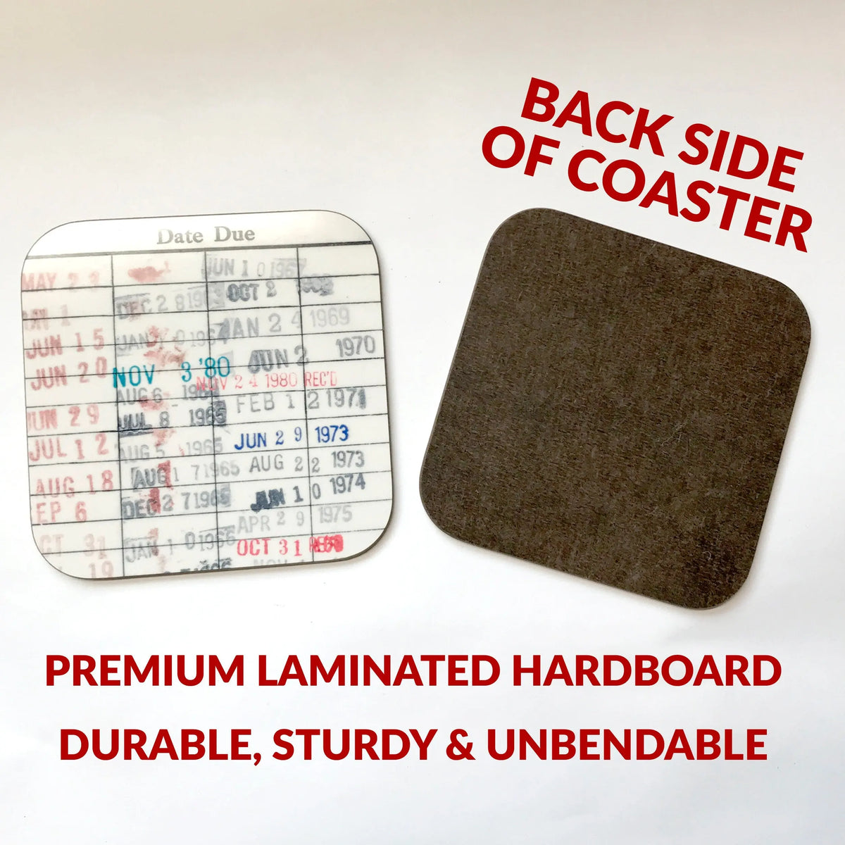 Library Card Coaster - Librarian Gift Set of Coasters - Reading Reader Book - Vintage Library Due Date Card