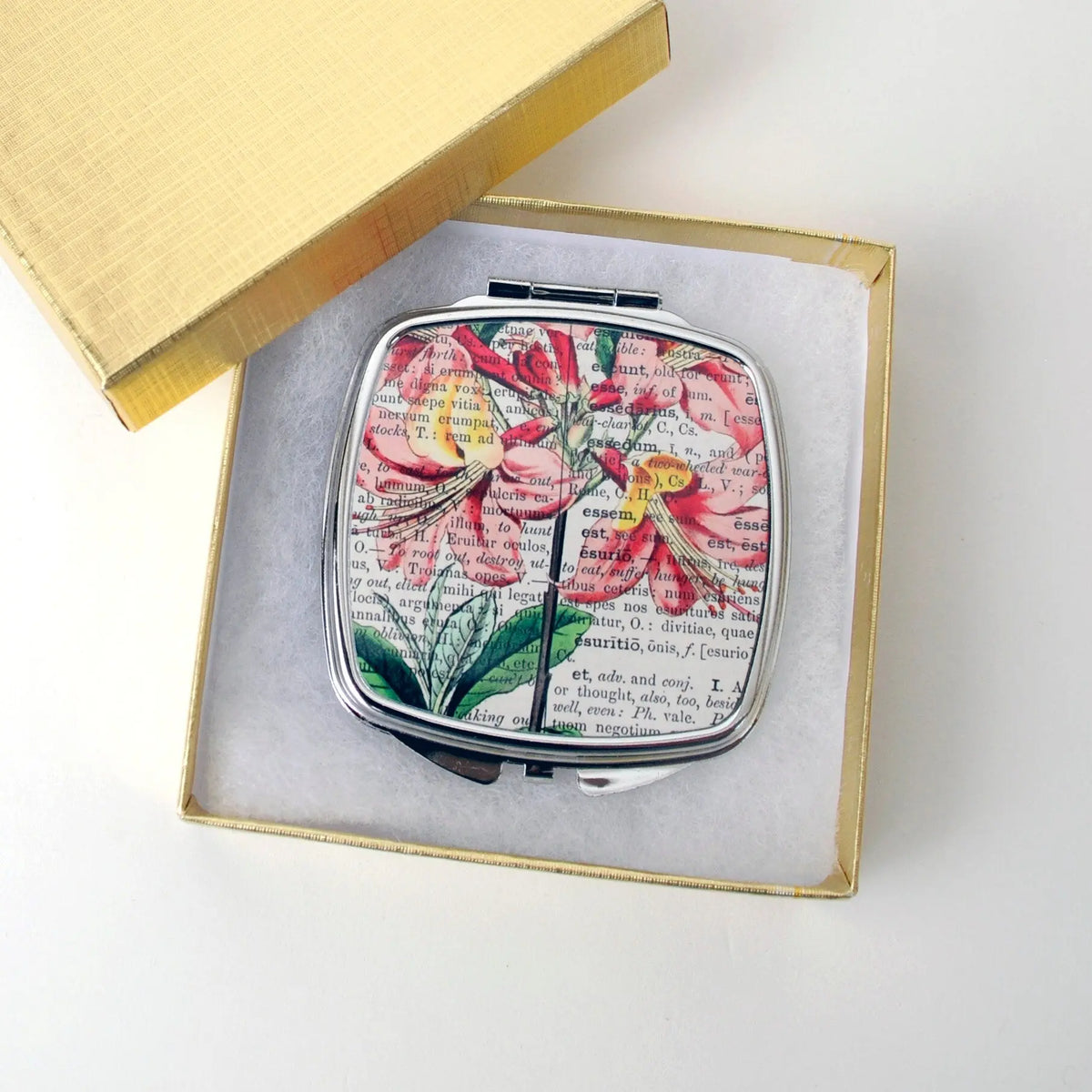 Vintage Floral Compact Mirror - Compact Mirror Gift for Her - Pocket Mirror - Purse Mirror - Pocket Mirror