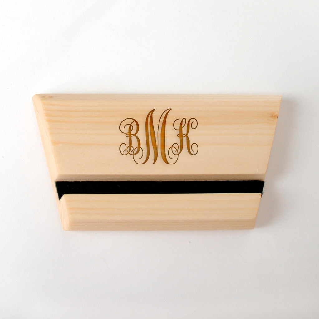 Monogram Wood iPad Stand - Personalized iPad Charging Holder - Engraved Wood Docking Station