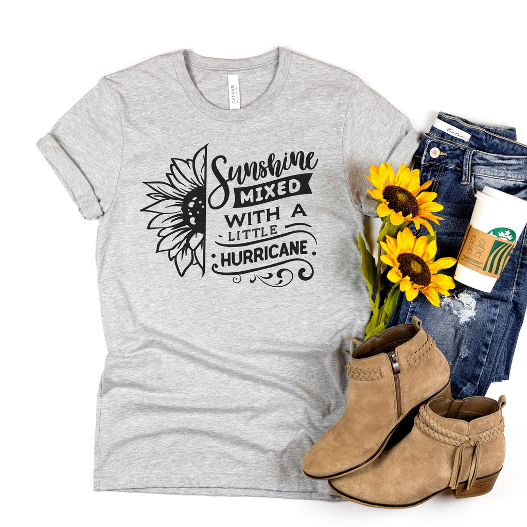 Sunflower Tshirt, flower shirt, Sunshine Shirt, summer shirt, Sunshine mixed with a little hurricane graphic tee, Sunflower gift for her