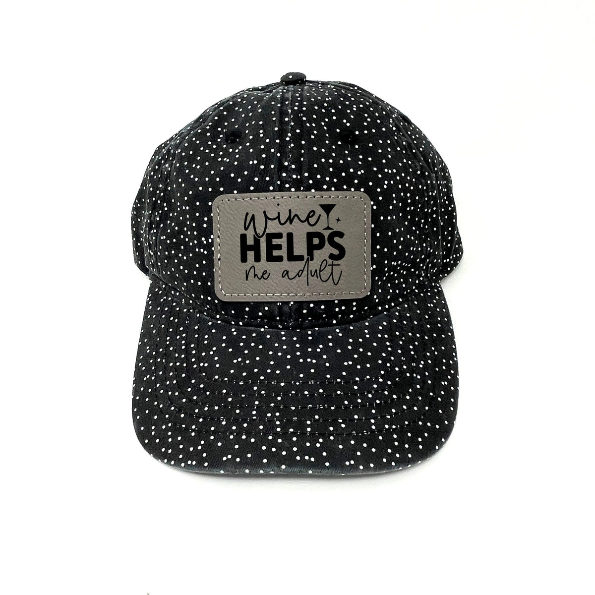 Wine helps me Adult leather patch hat, wine gift for friend, womens baseball cap, birthday gift for her, womens ponytail hats