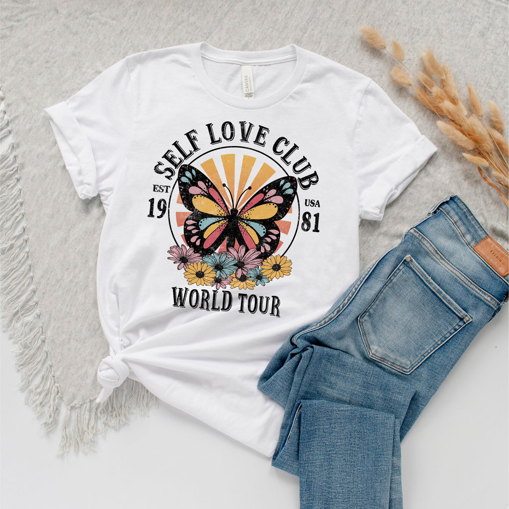 Self Love Club, Butterfly Shirt, self care gift for her, self care gift, mental health shirt, shirts for women, inspirational shirt