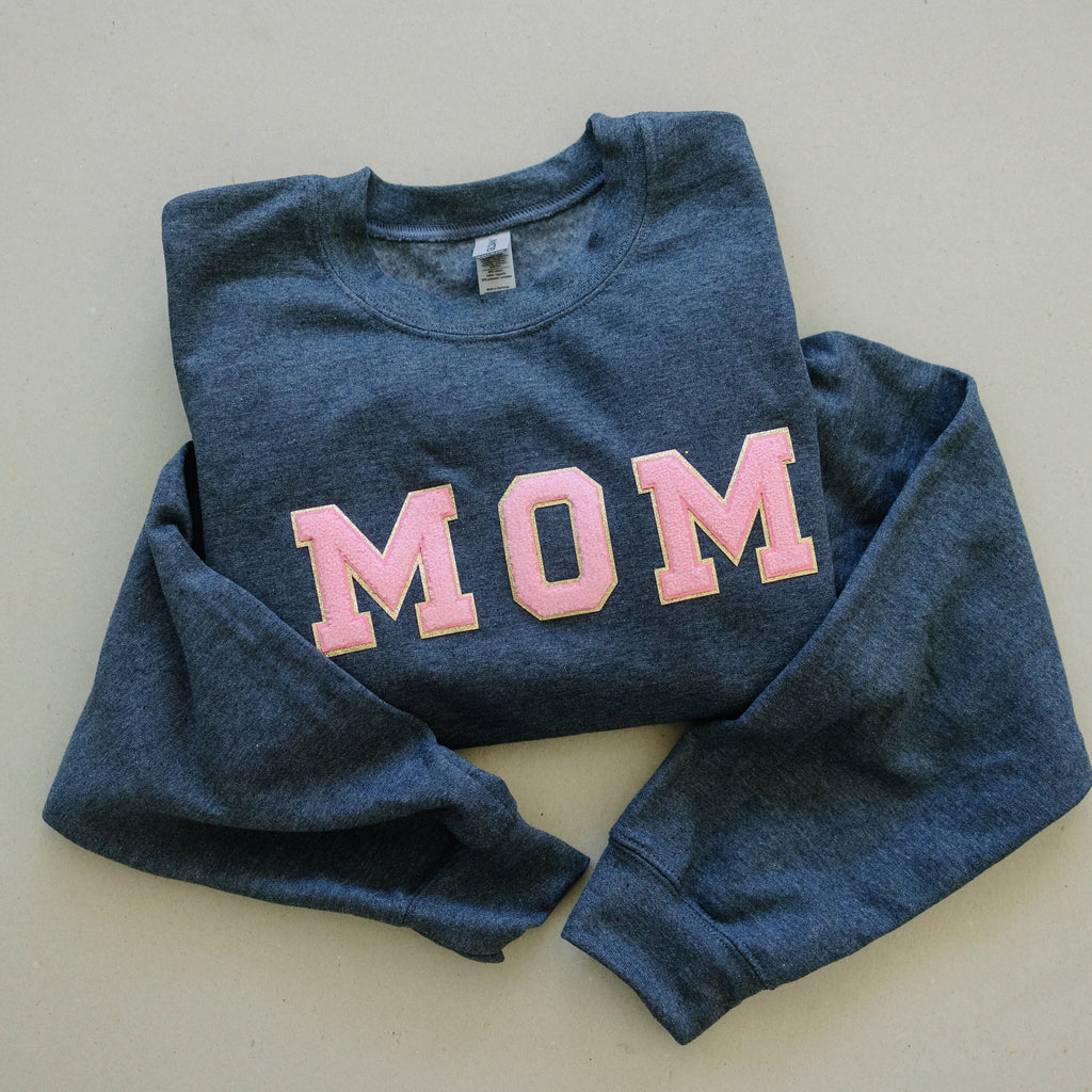 Birthday Gift For Mom | Glitter Patch Mama Sweatshirt | Personalized Chenille Patch Shirt | Varsity Letter Patch Sweatshirt