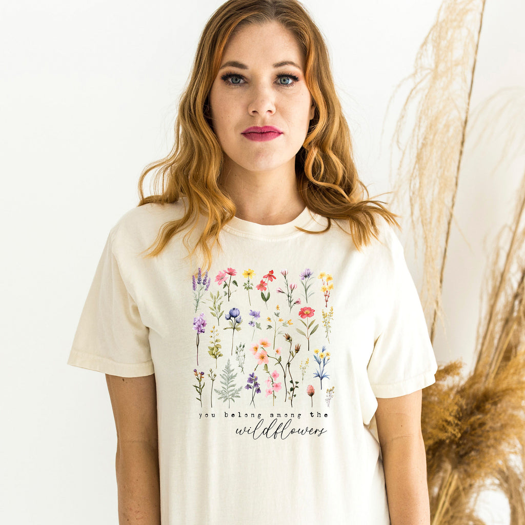 Comfort Colors Floral T-Shirt, Mother's Day Gift for Her, You Belong Among Wildflowers Spring Tee, Summer Botanical Graphic Shirt