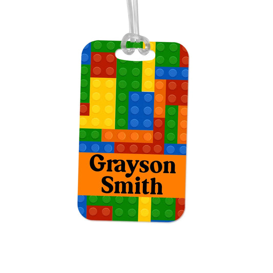 Boys Backpack Name Tag - Back to School Bag Tag Building Blocks Colors