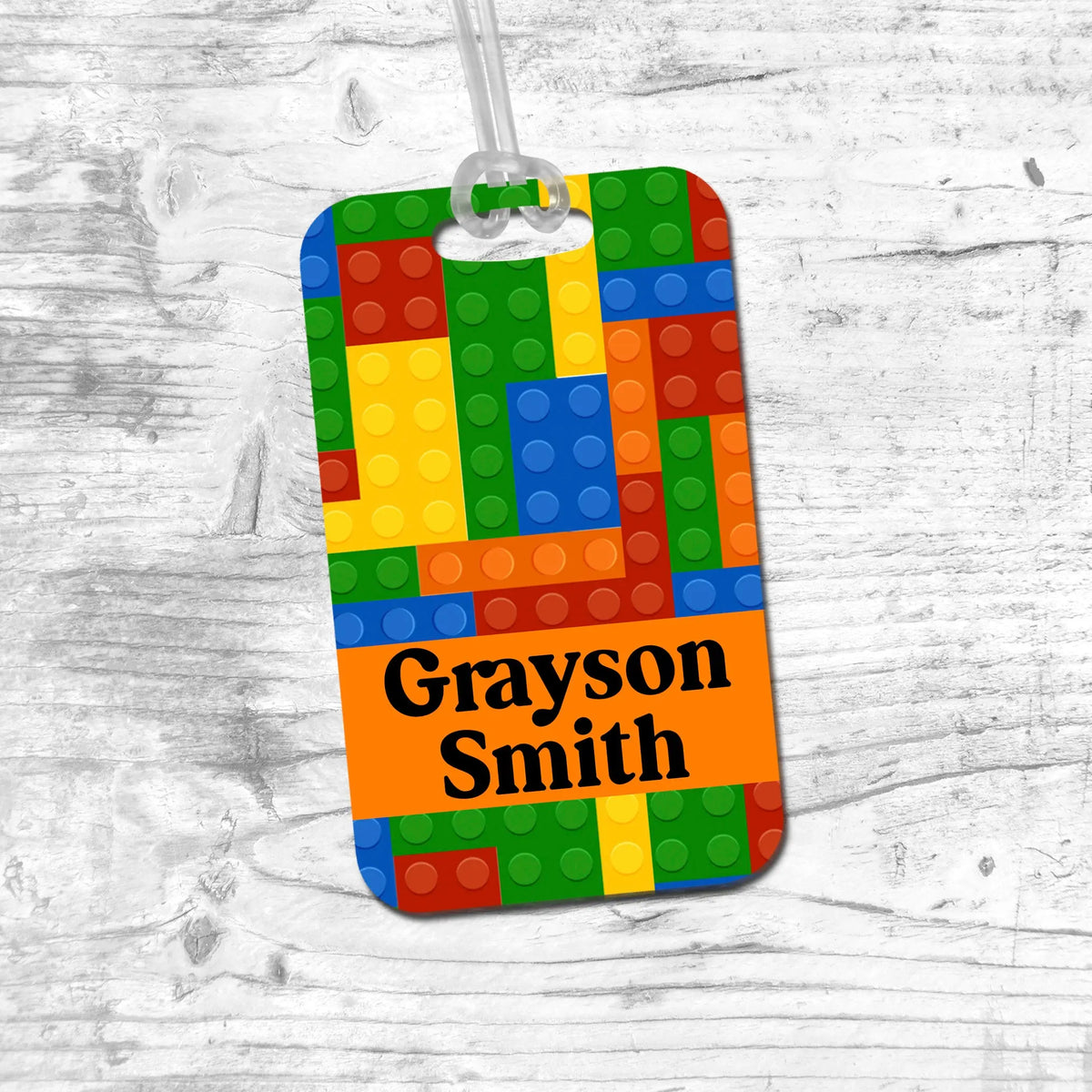 Boys Backpack Name Tag - Back to School Bag Tag Building Blocks Colors