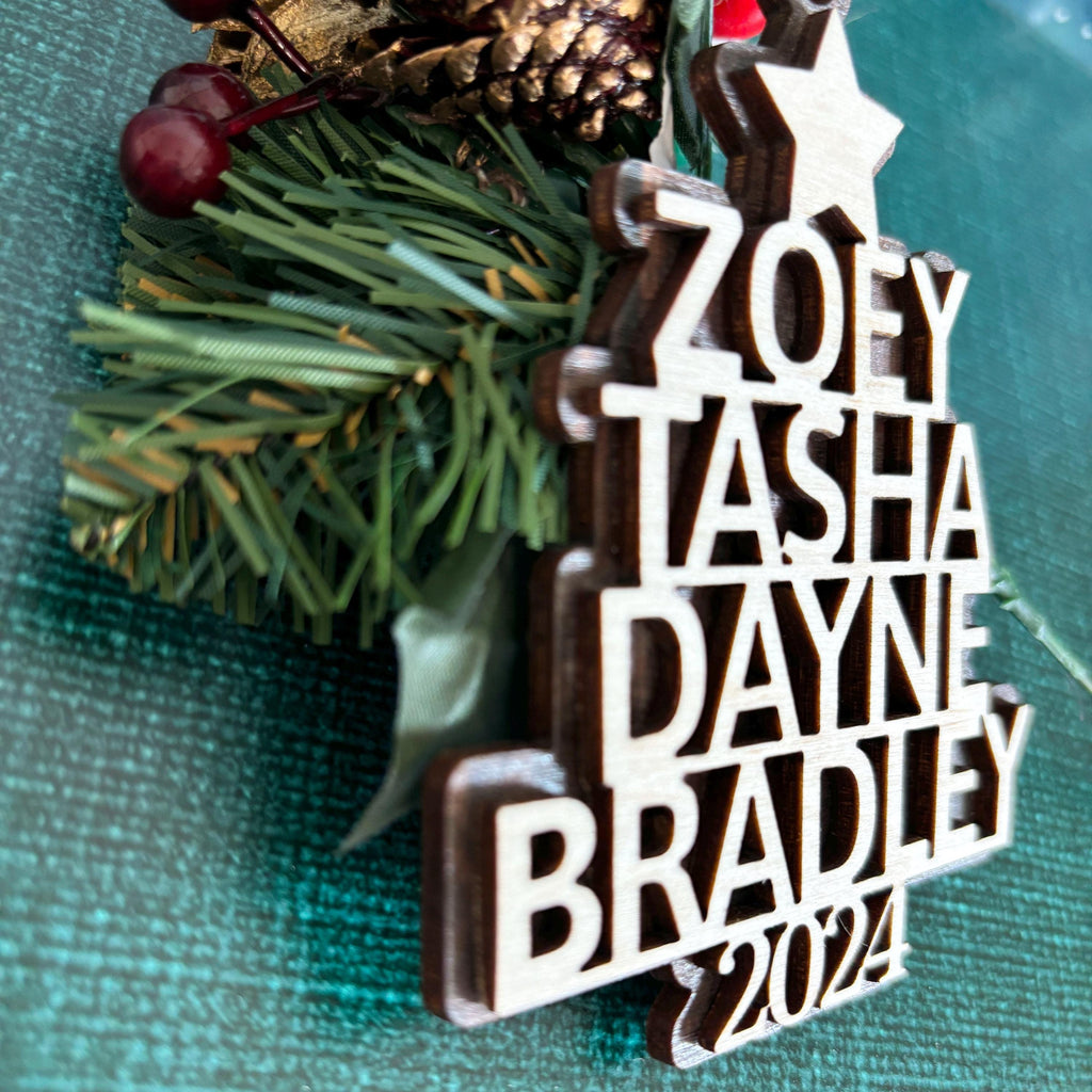 Custom Christmas Ornaments - Personalized Family Name Wood Ornament - Laser Cut Christmas Tree Decoration