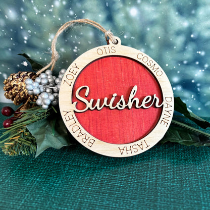 Family Christmas Ornament, Personalized Family Ornament, Wood Laser Cut Engraved Christmas Tree Decoration, Custom Ornament