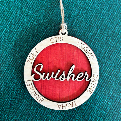 Family Christmas Ornament, Personalized Family Ornament, Wood Laser Cut Engraved Christmas Tree Decoration, Custom Ornament