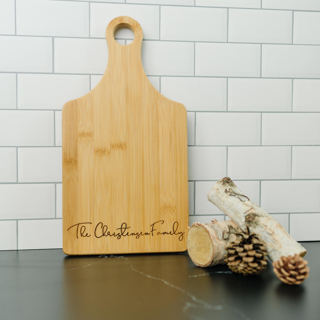 Personalized Bamboo Cutting Board with Handle Custom Kitchen Gift Wedding Gift Housewarming Gift for Couple Charcuterie Board Cheese Board Serving Board