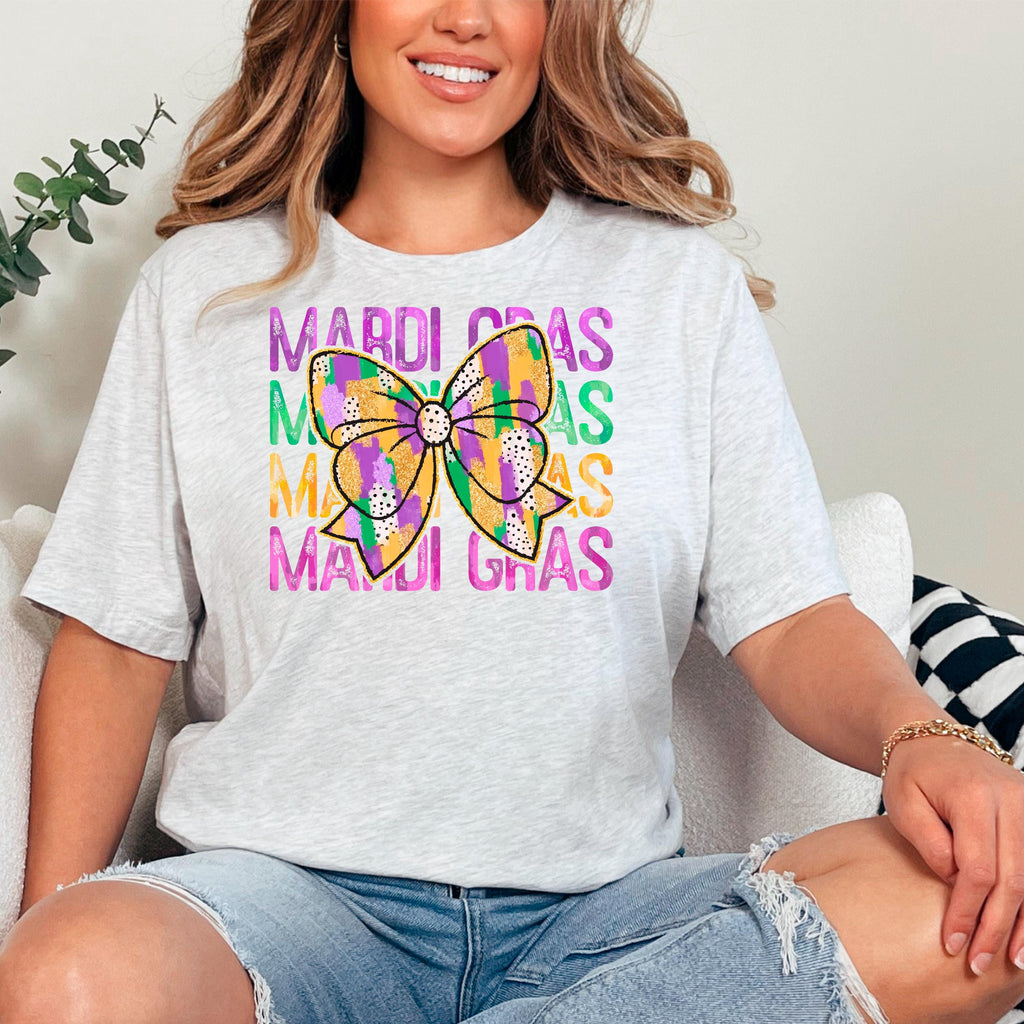 Mardi Gras Shirt - Purple Green Gold Coquette Bow New Orleans shirts for women - Carnival Outfit - Bella Canvas Tee