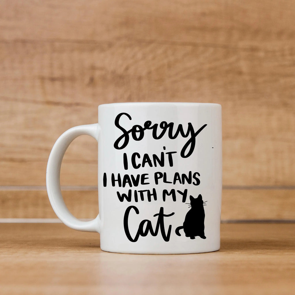 Gifts for Cat Lovers - Sorry, I Can't. I Have Plans With My Cat – Funny Cat Mom Coffee Mug (11 oz or 15 oz)