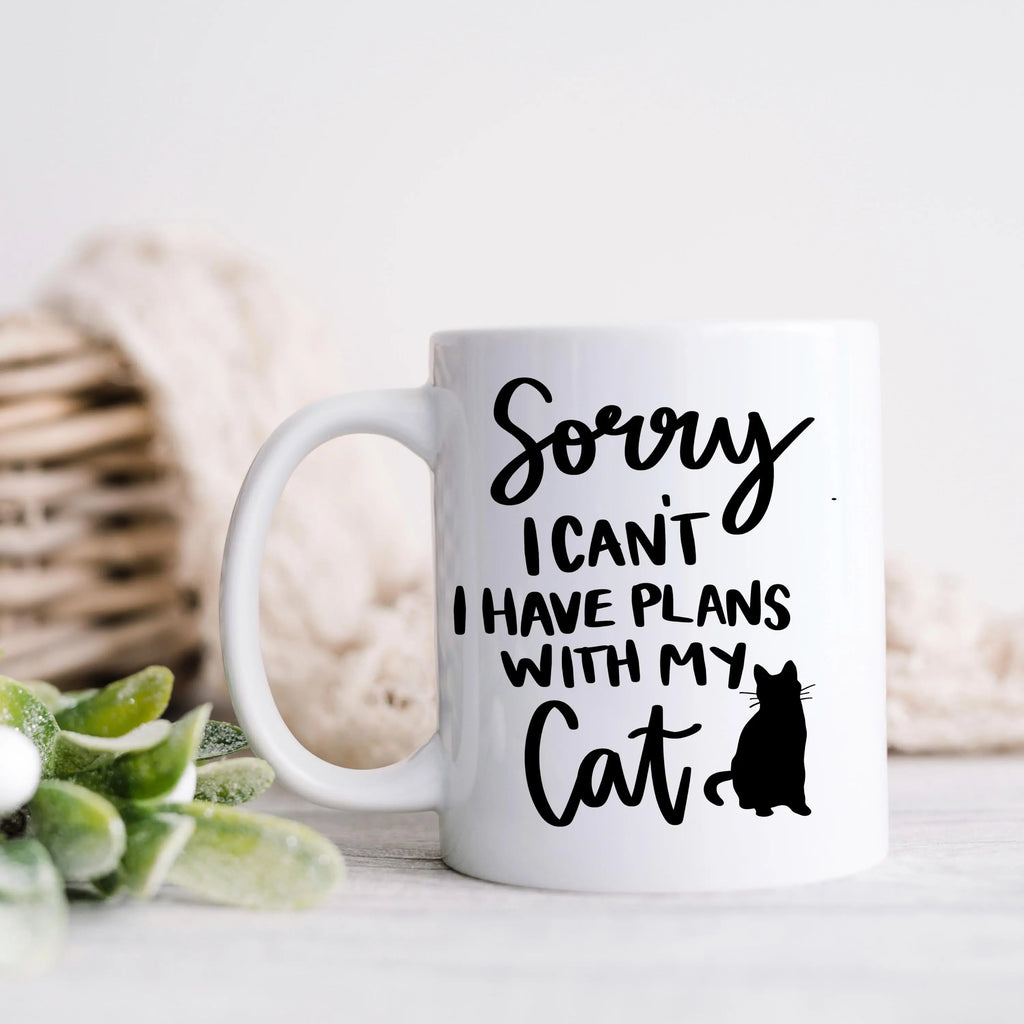 Gifts for Cat Lovers - Sorry, I Can't. I Have Plans With My Cat – Funny Cat Mom Coffee Mug (11 oz or 15 oz)