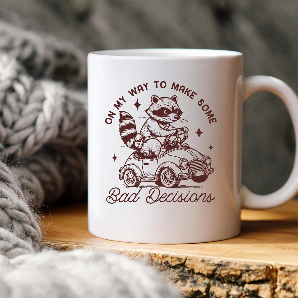 Raccoon Mug On My Way to Make Some Bad Decisions – Funny Raccoon Coffee Mug - Raccoon Driving Humor Gift