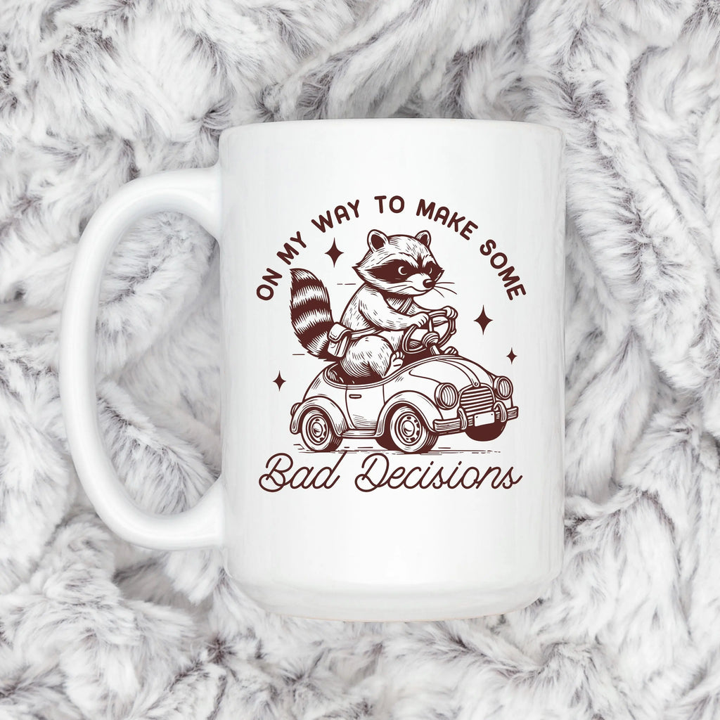 Raccoon Mug On My Way to Make Some Bad Decisions – Funny Raccoon Coffee Mug - Raccoon Driving Humor Gift
