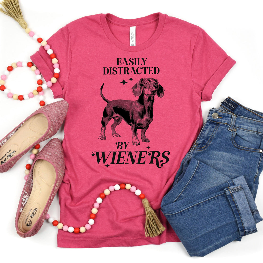 Dachshund Dog Tee, "Easily Distracted by Wieners" Bella + Canvas Unisex T-Shirt, Doxie Lover Gift