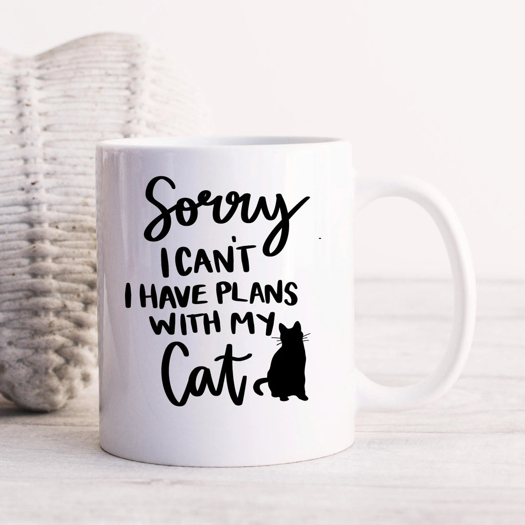 Gifts for Cat Lovers - Sorry, I Can't. I Have Plans With My Cat – Funny Cat Mom Coffee Mug (11 oz or 15 oz)