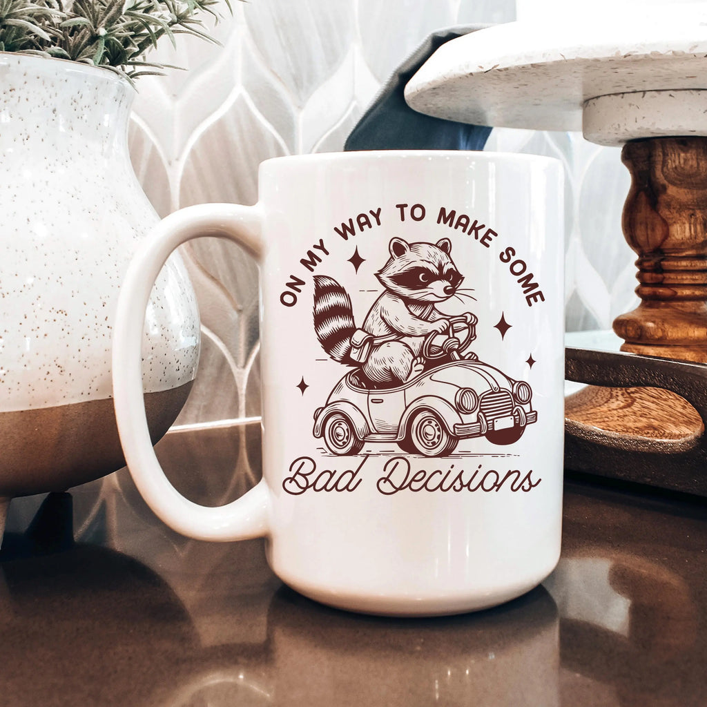 Raccoon Mug On My Way to Make Some Bad Decisions – Funny Raccoon Coffee Mug - Raccoon Driving Humor Gift