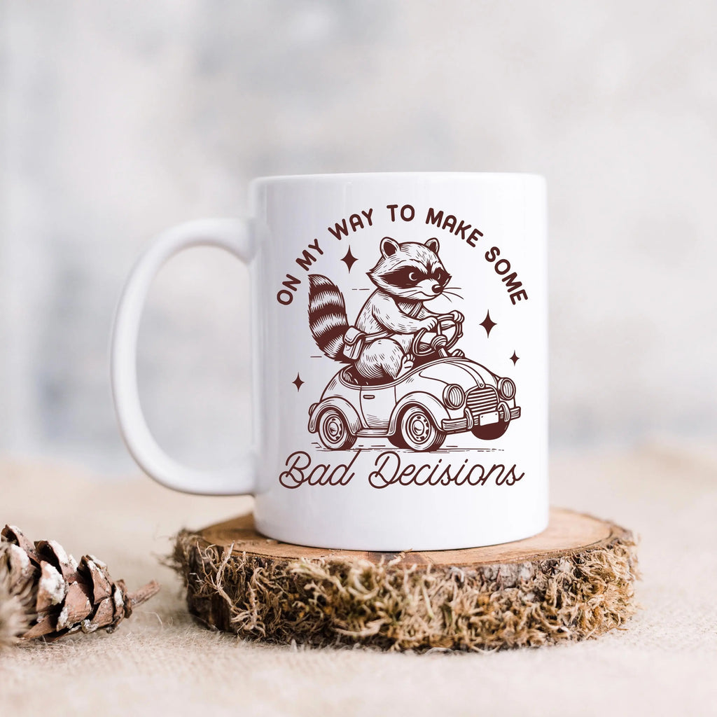 Raccoon Mug On My Way to Make Some Bad Decisions – Funny Raccoon Coffee Mug - Raccoon Driving Humor Gift