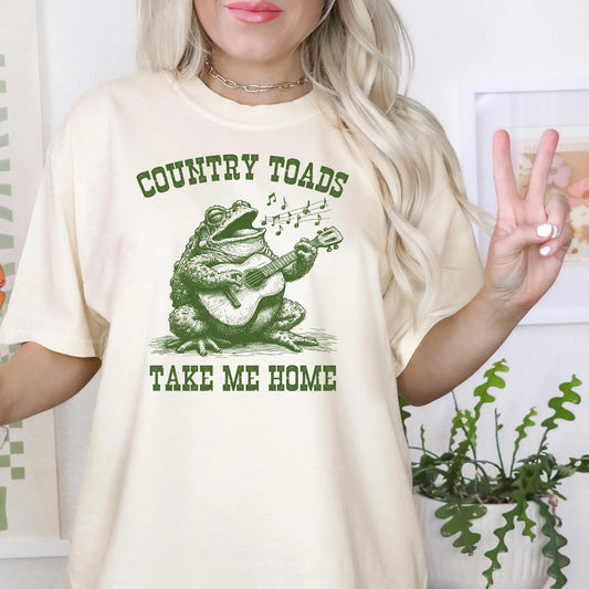 Country Toads Take Me Home Funny Frog Shirt Comfort Colors Graphic Tee Cottagecore Aesthetic Country Music Amphibian Toad Lover Gift
