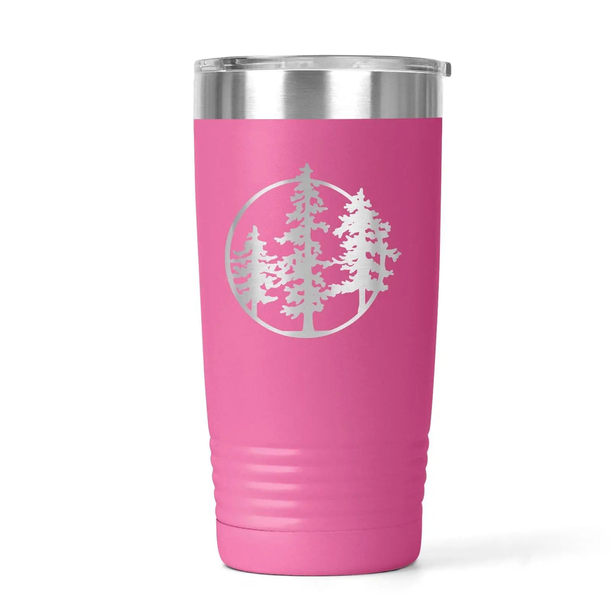 Outdoor Adventure Tumbler with Pine Tree Forest Design – Black Stainless Steel Travel Mug for Nature Lovers, Hikers, and Campers