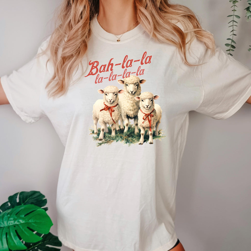 Bah La La Christmas T-shirt Comfort Colors Sheep Holiday Graphic Tee Cozy Vintage-Inspired Festive Shirt Animal Lover Gift