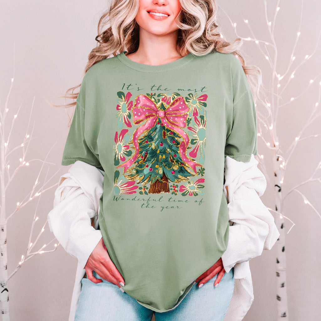 Most Wonderful Time of Year T-Shirt Comfort Colors Christmas Tree Graphic Holiday Pajama Top Cozy Gift