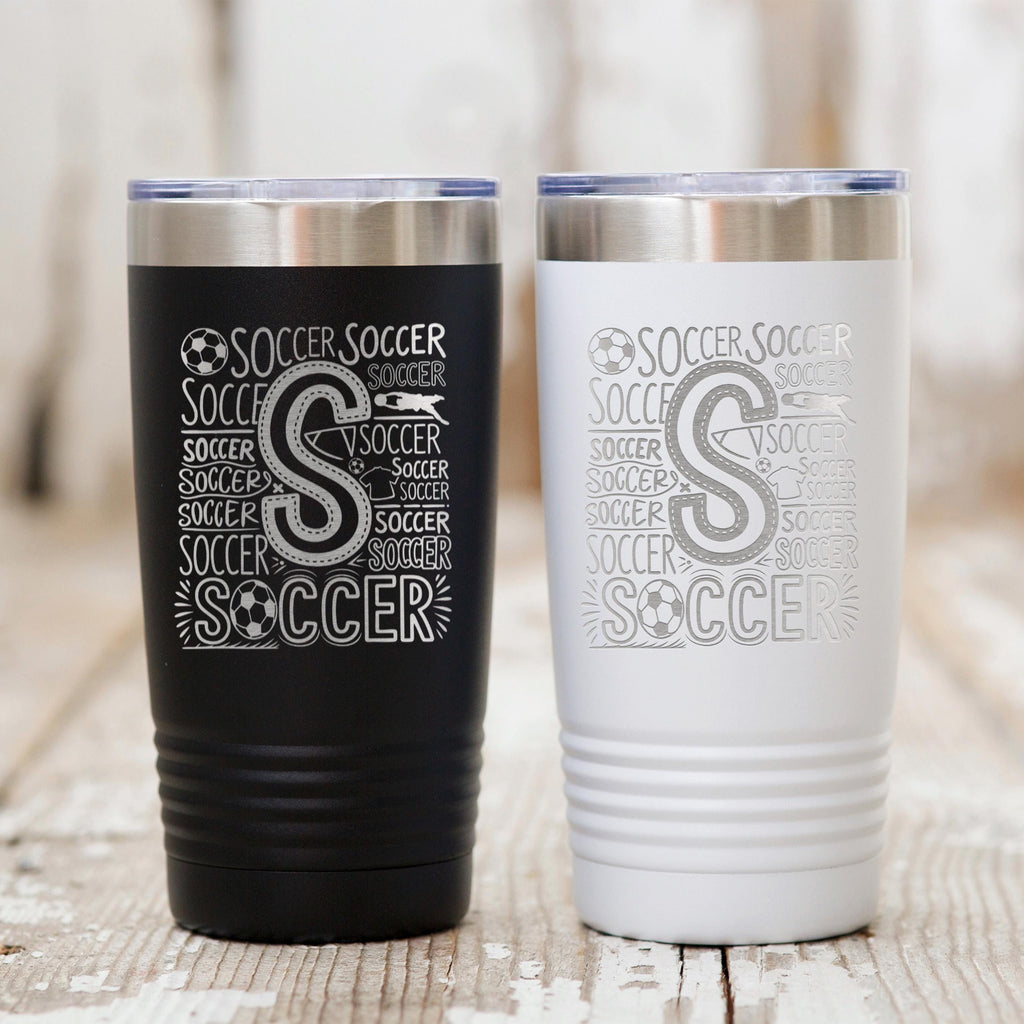 Soccer Tumbler 20 oz with Insulation, Sports Gift for Soccer Enthusiasts, Athletes, Soccer Mom Gift, Team Gift Idea, Soccer Accessories