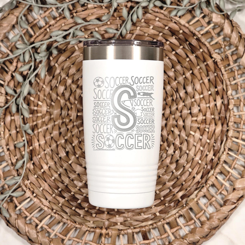 Soccer Tumbler 20 oz with Insulation, Sports Gift for Soccer Enthusiasts, Athletes, Soccer Mom Gift, Team Gift Idea, Soccer Accessories