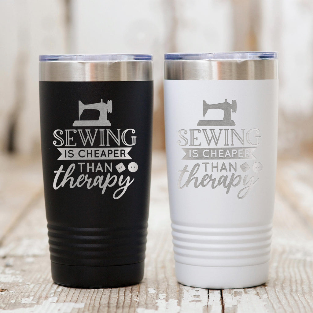 Personalized Sewing Tumbler 20 oz stainless steel insulated drinkware for crafters, hot or cold beverage travel mug, gift for sewists