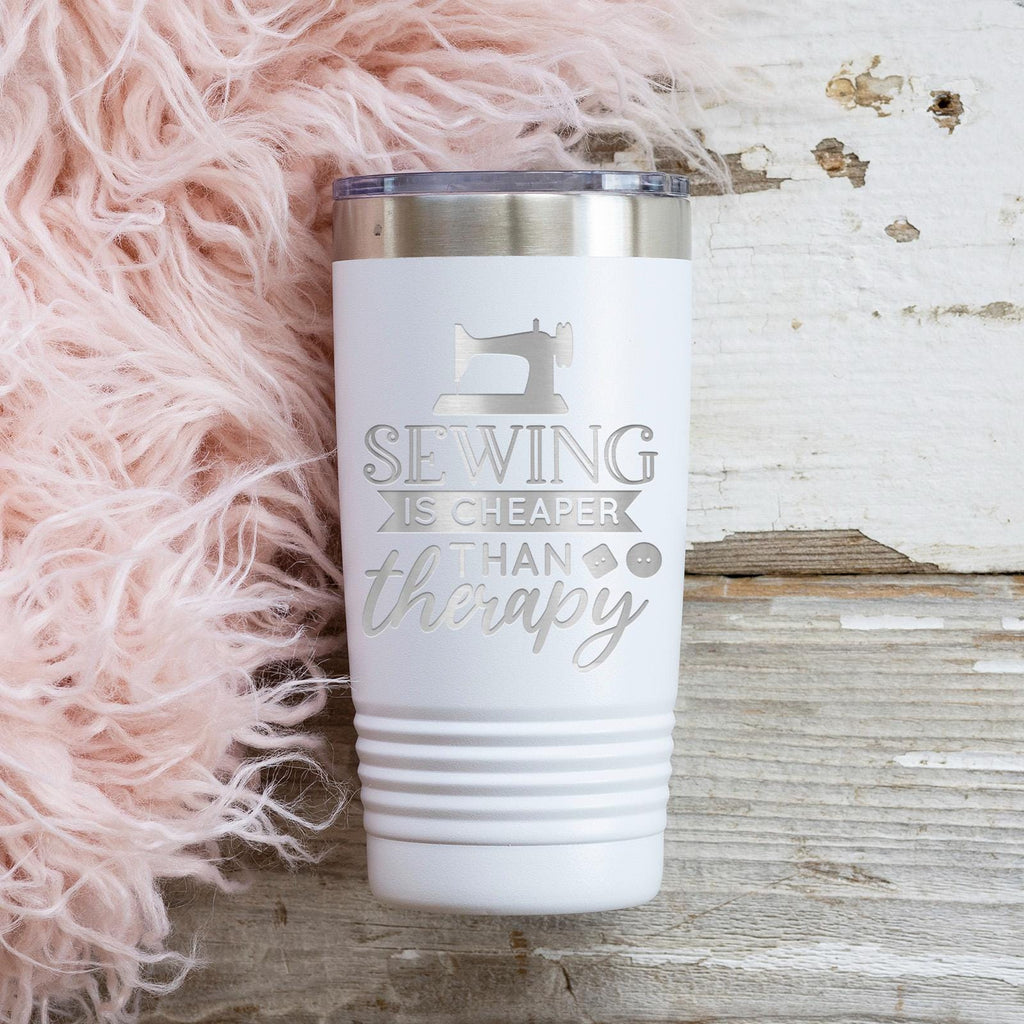 Personalized Sewing Tumbler 20 oz stainless steel insulated drinkware for crafters, hot or cold beverage travel mug, gift for sewists