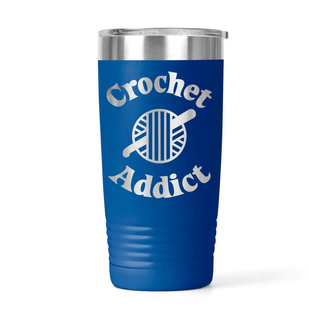 Crochet Tumbler 20 oz Insulated Travel Mug with Engraved Crochet Addict Design, Hot Cold Drink Cup for Crochet Enthusiasts, Gift Idea