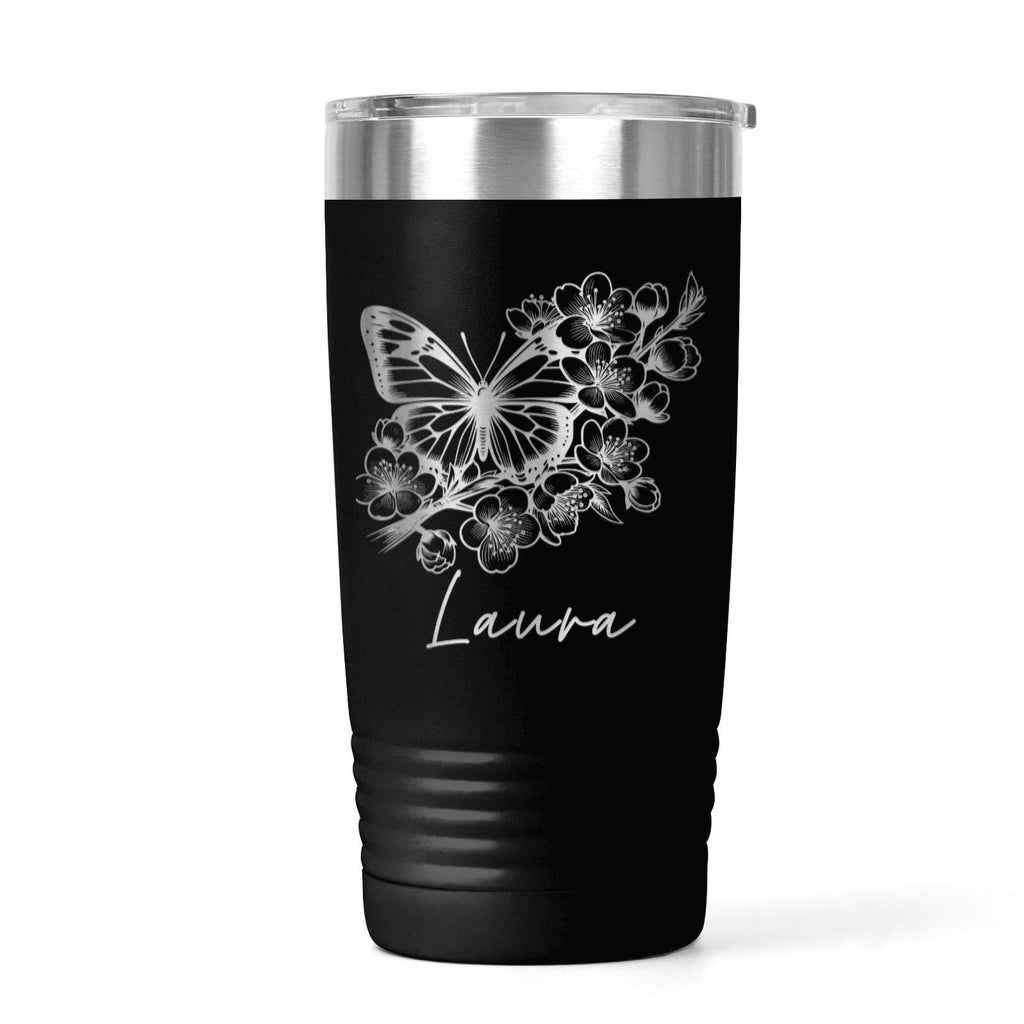 Personalized Butterfly Floral 20 oz Tumbler with Name Custom Coffee Mug Insulated Keepsake Gift for Her Birthday Holiday