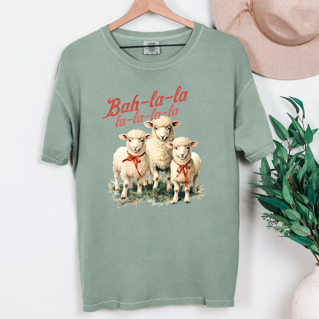Bah La La Christmas T-shirt Comfort Colors Sheep Holiday Graphic Tee Cozy Vintage-Inspired Festive Shirt Animal Lover Gift