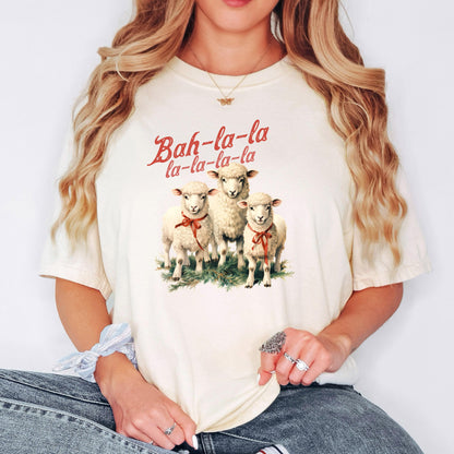 Bah La La Christmas T-shirt Comfort Colors Sheep Holiday Graphic Tee Cozy Vintage-Inspired Festive Shirt Animal Lover Gift