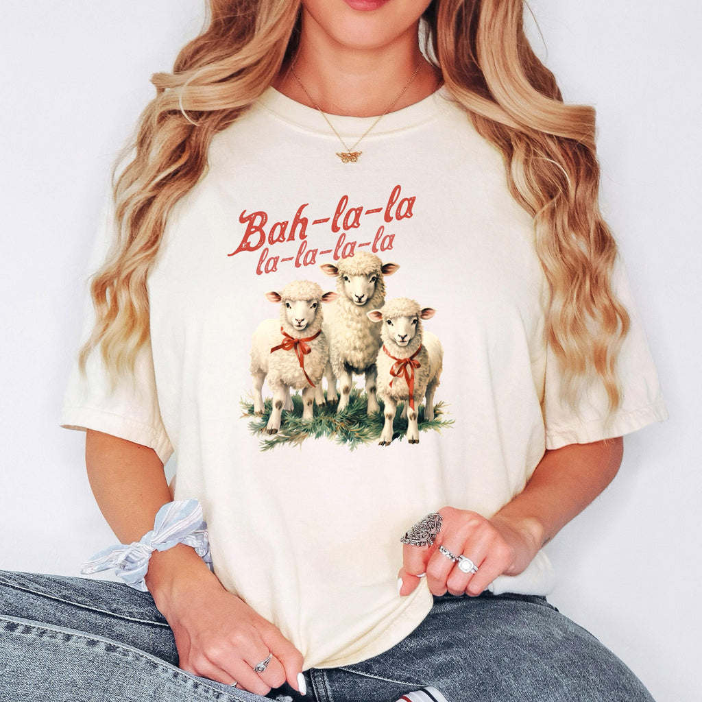 Bah La La Christmas T-shirt Comfort Colors Sheep Holiday Graphic Tee Cozy Vintage-Inspired Festive Shirt Animal Lover Gift