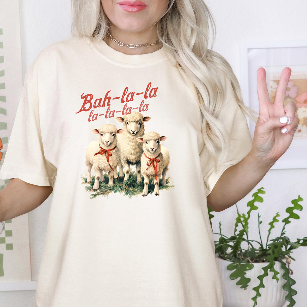 Bah La La Christmas T-shirt Comfort Colors Sheep Holiday Graphic Tee Cozy Vintage-Inspired Festive Shirt Animal Lover Gift